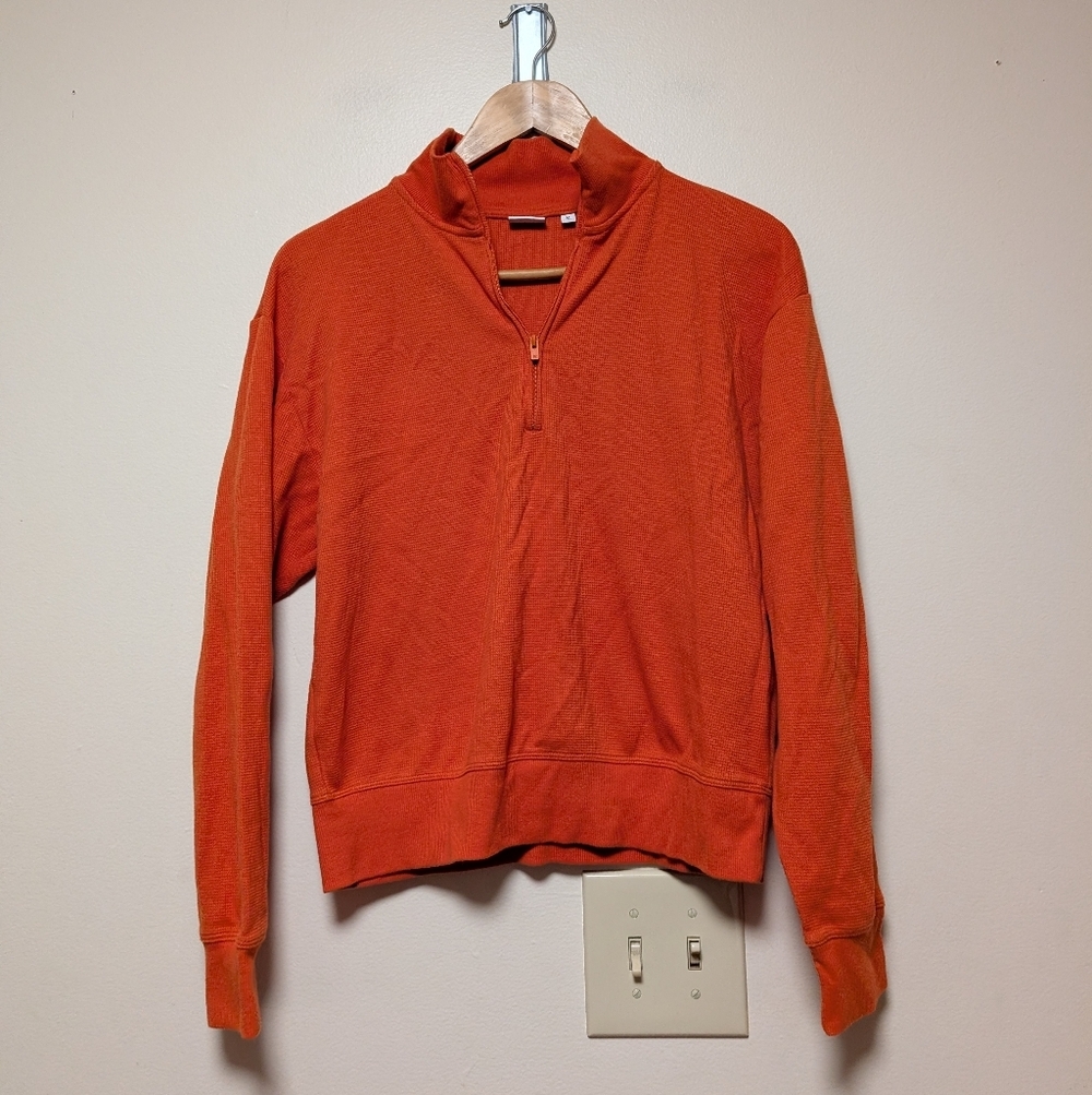 Sunday Best Waffle Knit Half Zip Pullover – Size M – Orange